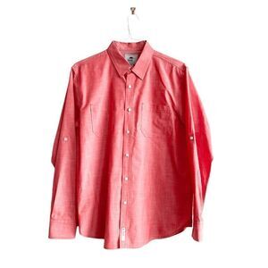 Roots 73 Mens Collared Shirt Long Sleeve Casual Button Down Red Large